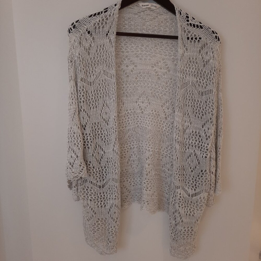 Bluenotes grey crocheted short-sleeved cardigan